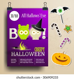 Halloween vector party poster, scary collection.