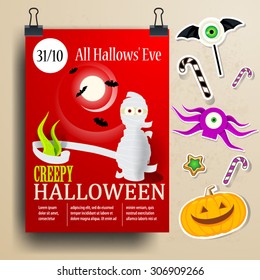 Halloween vector party poster, scary collection.
