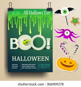Halloween vector party poster, scary collection.