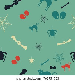 Halloween vector pattern with colored elements