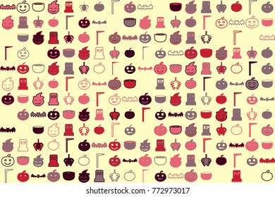 Halloween vector pattern with colored elements. Pumpkins, bats, and tombstones.