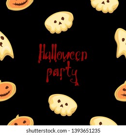 Halloween vector pattern.  Cookies in the form of skulls, ghosts, pumpkins.
