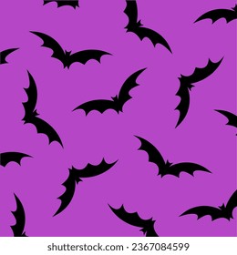 Halloween vector pattern with flying bats, decorative background in black and purple colours 