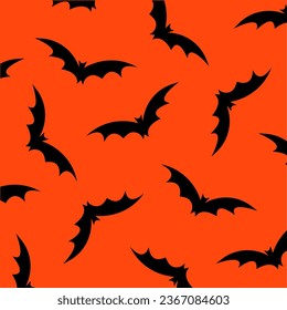 Halloween vector pattern with flying bats, decorative background in black and orange colours 