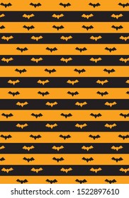 Halloween vector pattern orange and black stripes with bat silhouette