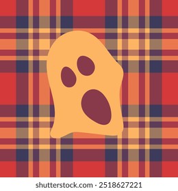 Halloween vector pattern with plaid stripes and pumpkins, spooky ghosts, and scary ornaments. Ideal for autumn background, textile, fabric, party decor, greeting cards, posters, or tiled wallpaper.