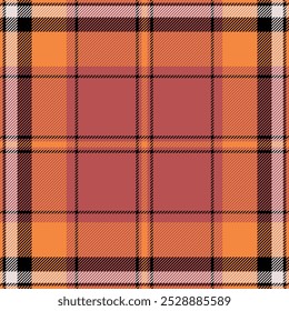 Halloween vector pattern with plaid stripes and pumpkins, spooky ghosts, and scary ornaments. Ideal for autumn background, textile, fabric, party decor, greeting cards, posters, or tiled wallpaper.