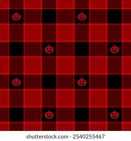 Patrón de Vector de Halloween con rayas a cuadros y calabazas, fantasmas espeluznantes y adornos aterradores. Ideal para el fondo del otoño, la materia textil, la tela, la decoración del partido, las tarjetas de felicitación, los carteles, o el Fondo de pantalla embaldosado.