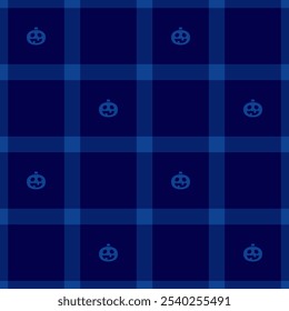Halloween vector pattern with plaid stripes and pumpkins, spooky ghosts, and scary ornaments. Ideal for autumn background, textile, fabric, party decor, greeting cards, posters, or tiled wallpaper.