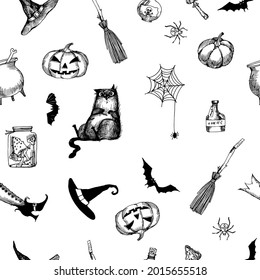 Halloween vector pattern. Sketch illustration