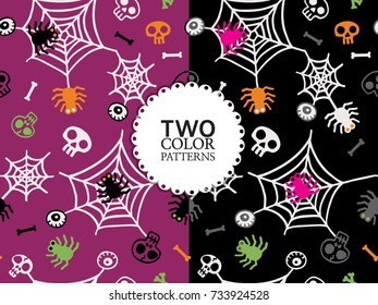 Halloween vector pattern, skull, pumpkin, candy, witch hat, halloween background design, Spider, spider web