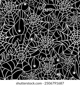 Halloween vector pattern with spider web on black background