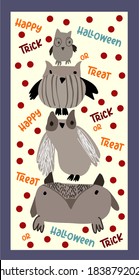 Afiche vectorial de Halloween con adorables búhos, puntos y texto
