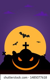 Halloween vector poster moon on the dark background 