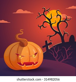Halloween vector poster with Pumpkin Head in the night