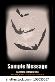 Halloween  Vector Poster with a spooky bats against a shattered window