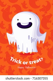 Halloween vector poster trick or treat with ghost on seamless background