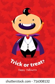 Halloween vector poster Trick or treat with vampire on seamless background