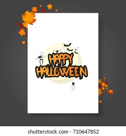 Halloween Vector Poster/Flyer with autumn leaves, and Happy Halloween lettering with grungy font.