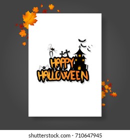 Halloween Vector Poster/Flyer with autumn leaves, and Happy Halloween lettering with grungy font.