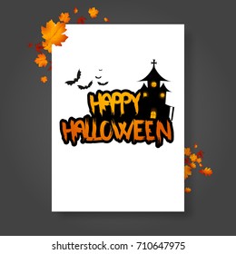 Halloween Vector Poster/Flyer with autumn leaves, and Happy Halloween lettering with grungy font.