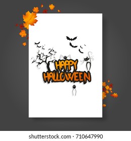 Halloween Vector Poster/Flyer with autumn leaves, and Happy Halloween lettering with grungy font.