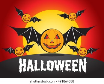 Halloween Vector Pumpkin with bat wings
