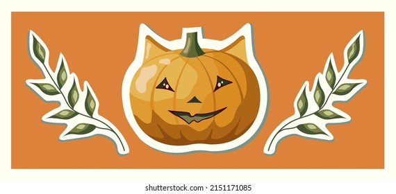 Halloween vector pumpkin. Cute fall stickers. 