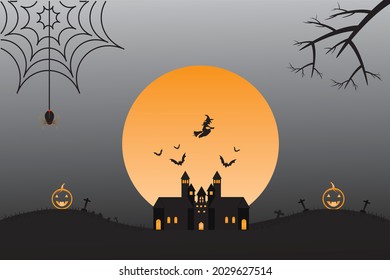Halloween vector pumpkin festival poster background for celebrations trick-or-treating parties Halloween costumes artificial jack-o-lanterns torching haunted houses.