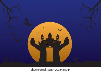 Halloween vector pumpkin festival poster background for celebrations trick-or-treating parties Halloween costumes artificial jack-o-lanterns torching haunted houses.