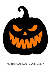 Halloween vector pumpkin. Jack lantern. Black silhouette in cartoon style. The symbol of the autumn holiday. Trick or treat. For cards, party invitations. Isolated on a white background.