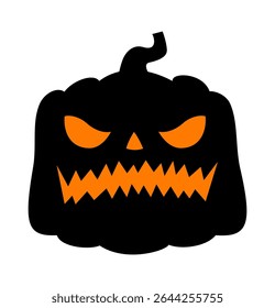 Halloween vector pumpkin. Jack lantern. Black silhouette in cartoon style. The symbol of the autumn holiday. For the design of cards, party invitations. Isolated on a white background.