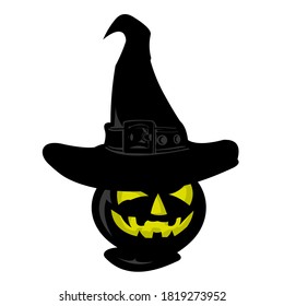 
halloween vector with pumpkin wearing witch hat as background