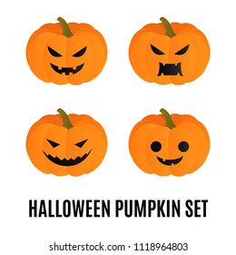 Halloween  Vector Pumpkins  Isolated on White Background. Flat Style Illustration.