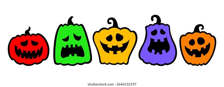Halloween vector pumpkins. Jack lanterns in cartoon style. For paper or laser cutting and sublimation. Isolated on a white background.