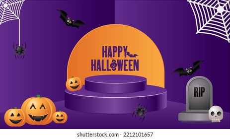 halloween vector scary podium background with scary ornament
