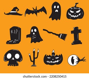 Halloween vector scary set. Black white icon halloween. Halloween set for decoration.