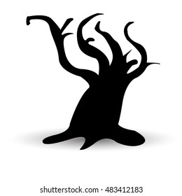 Halloween vector scary tree. Black illustration. 