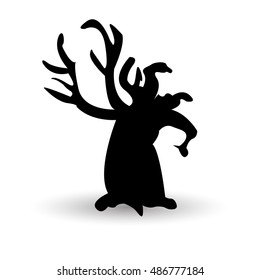 Halloween vector scary tree. Black illustration. Thick trunk