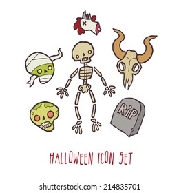 Halloween vector scull and bones icons set