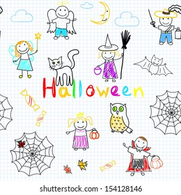 Halloween. Vector seamless background with happy children's 