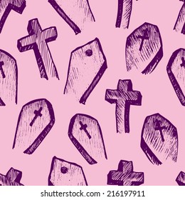 Halloween vector seamless background with tombstones