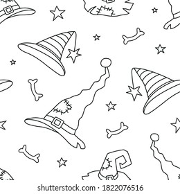 Halloween vector seamless. Black and white outline illustration.