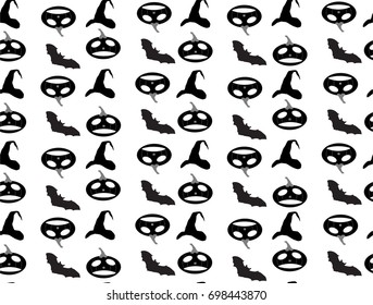 Halloween vector seamless pattern with Bats, Hats and Pumpkins.