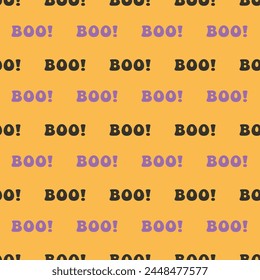 Halloween vector seamless pattern with boo text. Vector illustration.