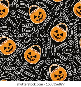 Halloween vector seamless pattern with candy