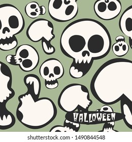 Halloween - vector seamless pattern with cartoon skeletons.