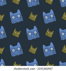 Halloween vector seamless pattern in cartoon style on black background. Pattern with pumpkins and candles 