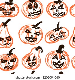 Halloween.  Vector Seamless pattern. A collection of funny faces. Autumn holidays. Fun, children