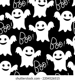 Halloween vector seamless pattern with funny ghosts